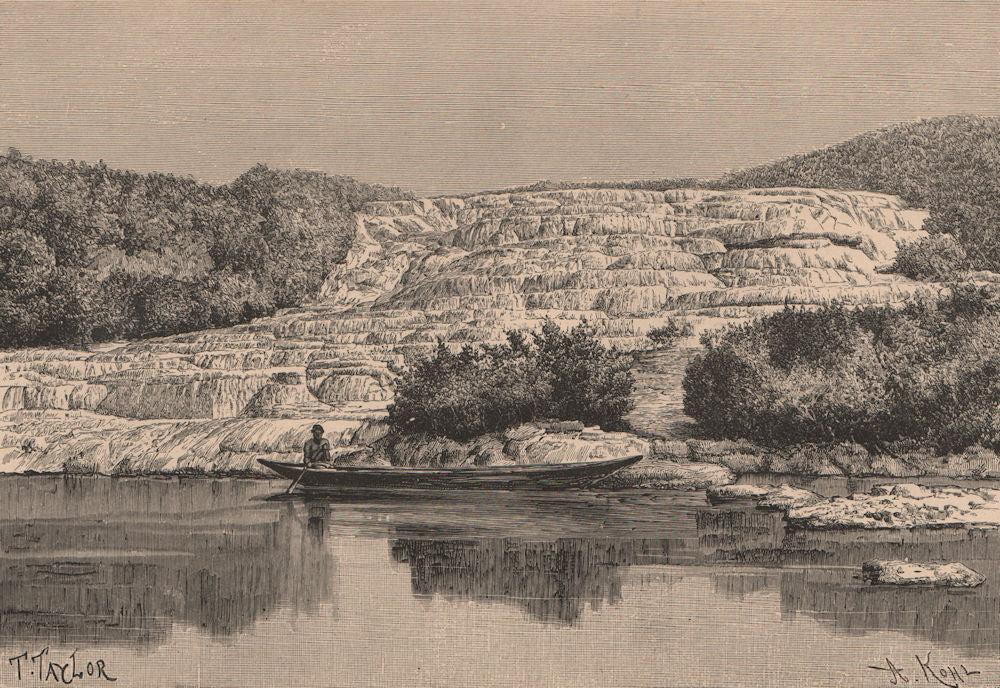 The Pink Terrace of Rotomahana before the 1886 Eruption. New Zealand 1885